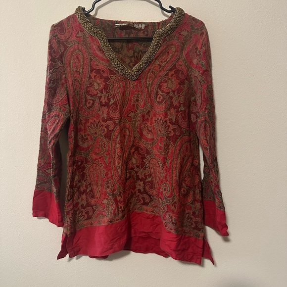 Soft Surroundings Pasha Pullover Tunic, Size small style 29790 wool blend beaded - Picture 5 of 6